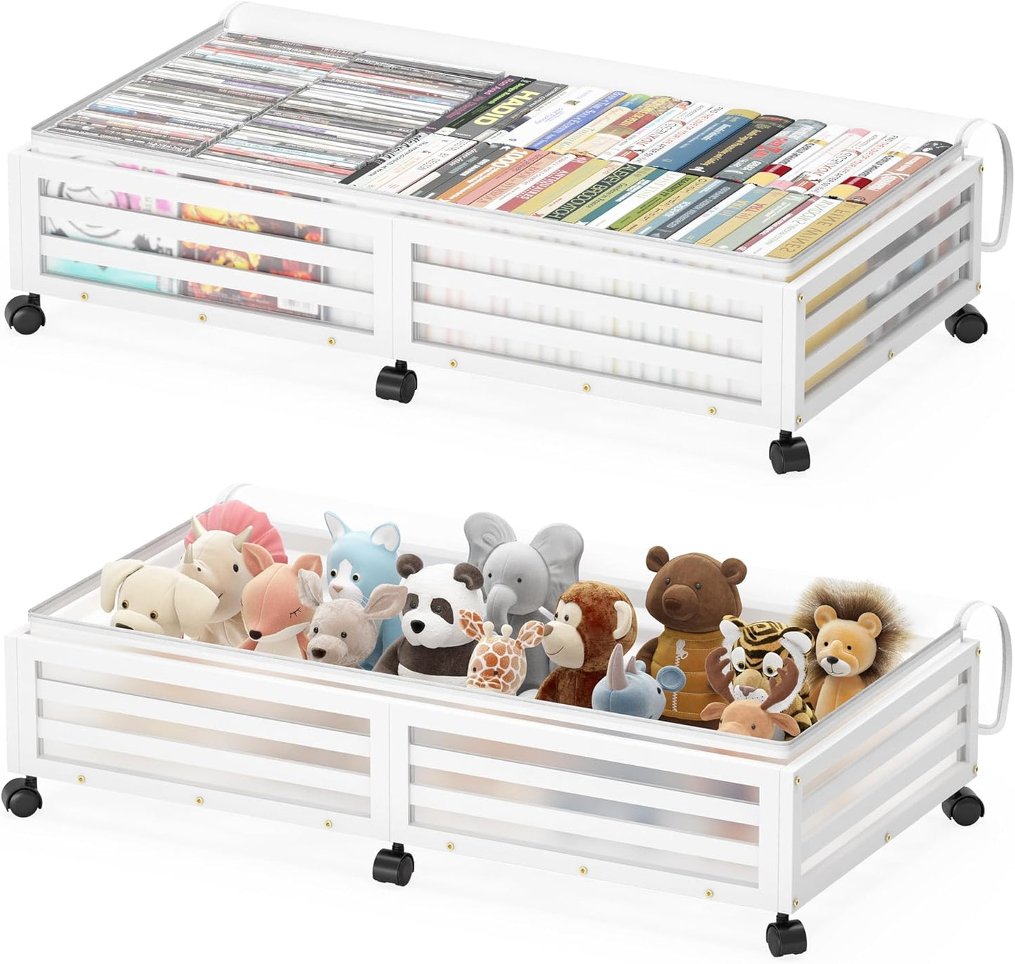 Under Bed Storage with Wheels-Large Bamboo Underbed storage Containers with Large Dust Bag Stackable Under the Bed Shoe Storage Bins for Clothes Books Bedding (2 Packs Black, 33.07"L×16.54"W× 6.5"H)