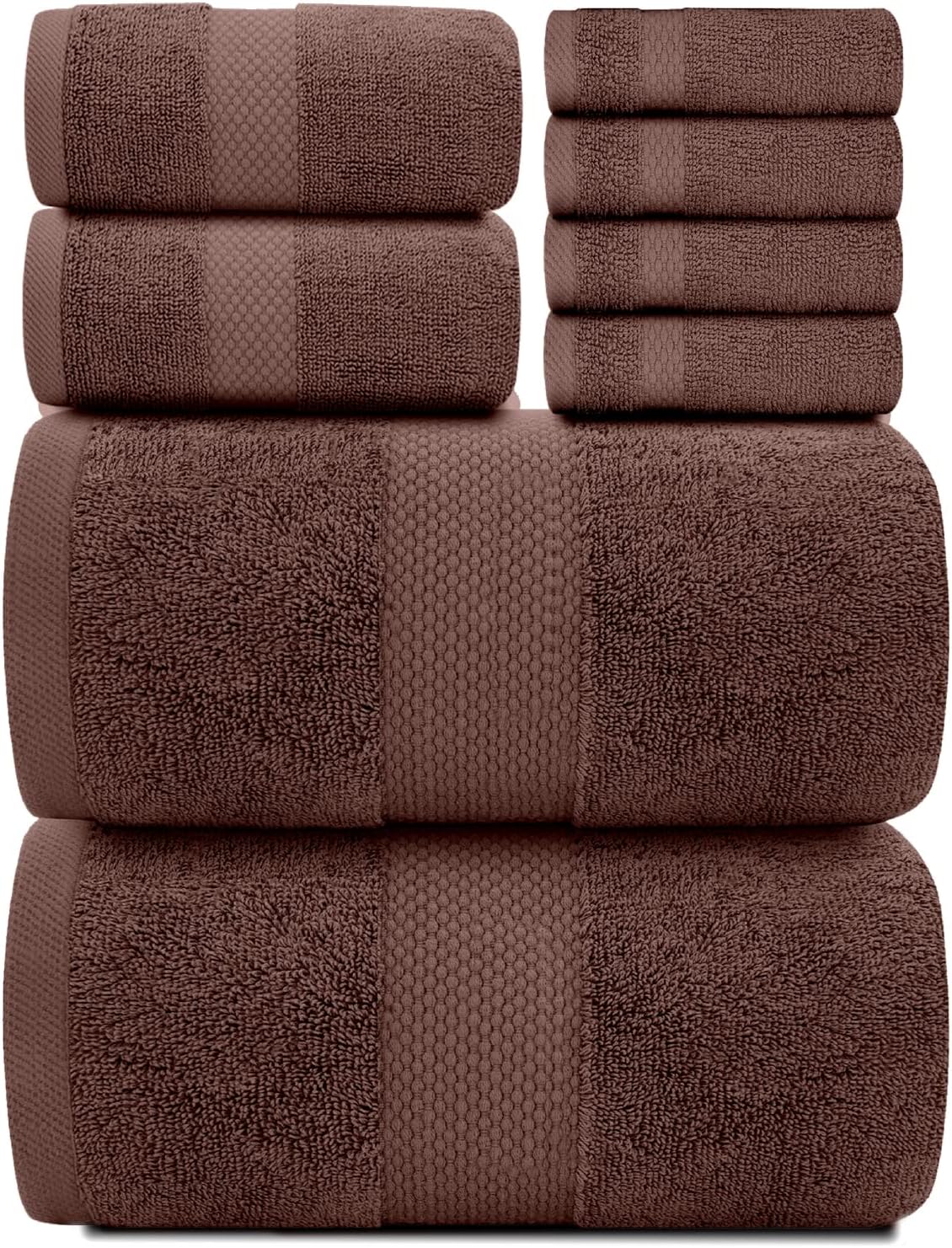 Luxury White Bath Towel Set of 8 Pieces - 100% Turkish Cotton 700 GSM Highly Absorbent Towels for Bathroom, 2 Bath Towels, 2 Hand Towels, 4 Washcloths