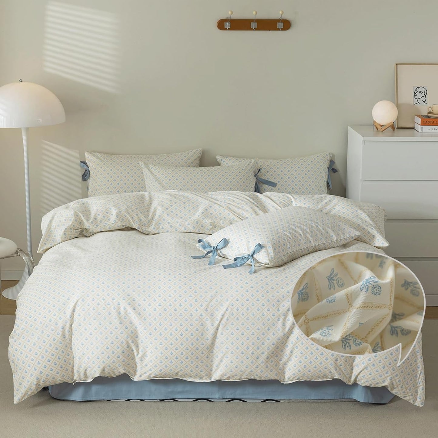 VM VOUGEMARKET Purple Green Duvet Cover Queen,3 Pieces Retro Boho Medallion Jacquard Flower Bedding Set,Linen Cotton Yarn-Dyed Textured Duvet Cover with Zipper Closure