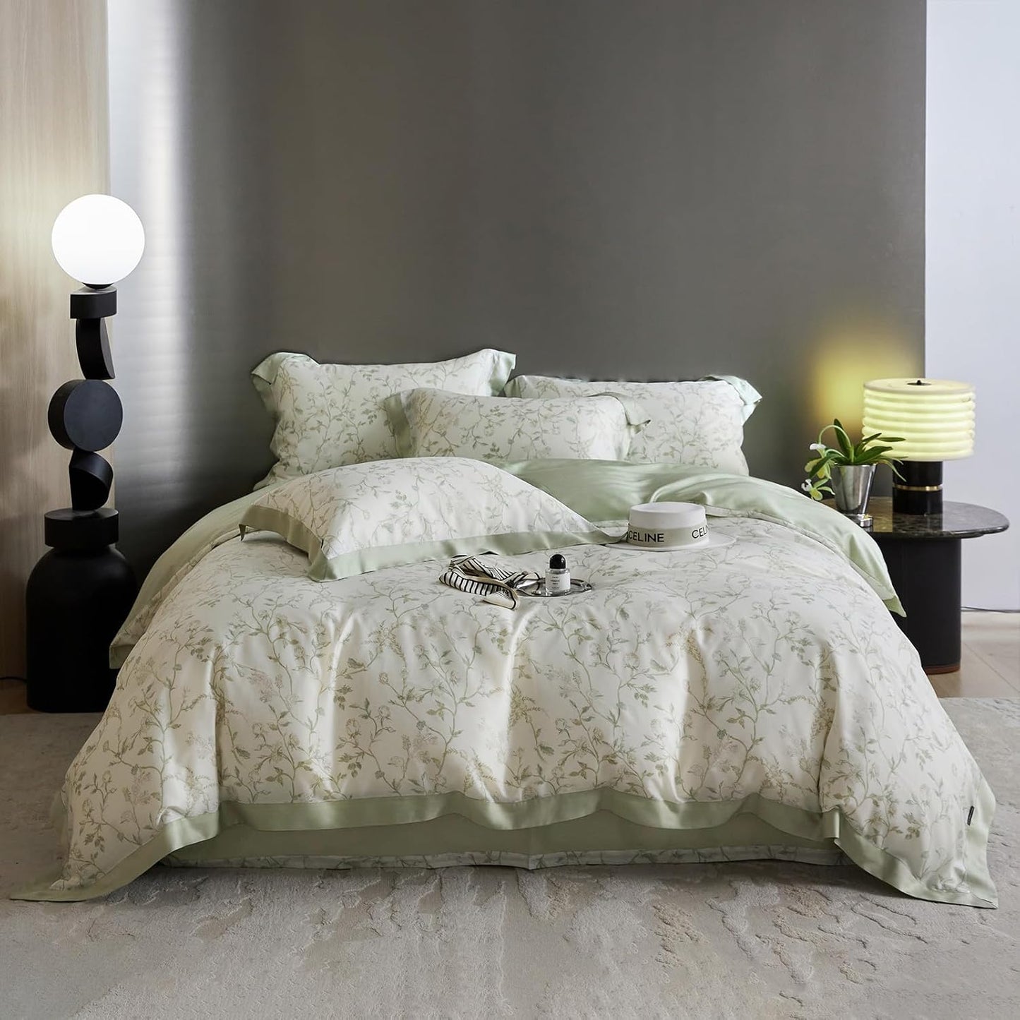 VM VOUGEMARKET Purple Green Duvet Cover Queen,3 Pieces Retro Boho Medallion Jacquard Flower Bedding Set,Linen Cotton Yarn-Dyed Textured Duvet Cover with Zipper Closure