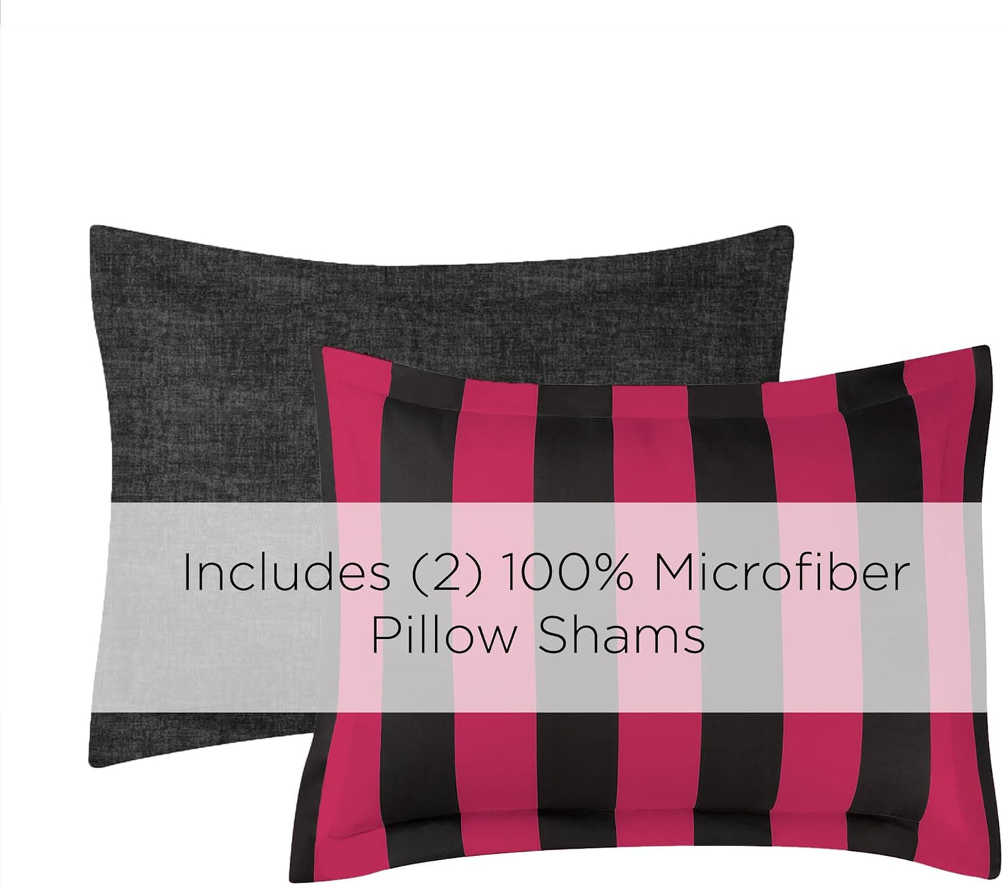 Juicy Couture Cabana Stripe Reversible Bedding Set - Queen/Full Size - Black and Hot Pink Stripe Print – 6 Piece Set – Includes 1 90" x 90" Comforter, 3 Decorative Pillows, 2 Shams