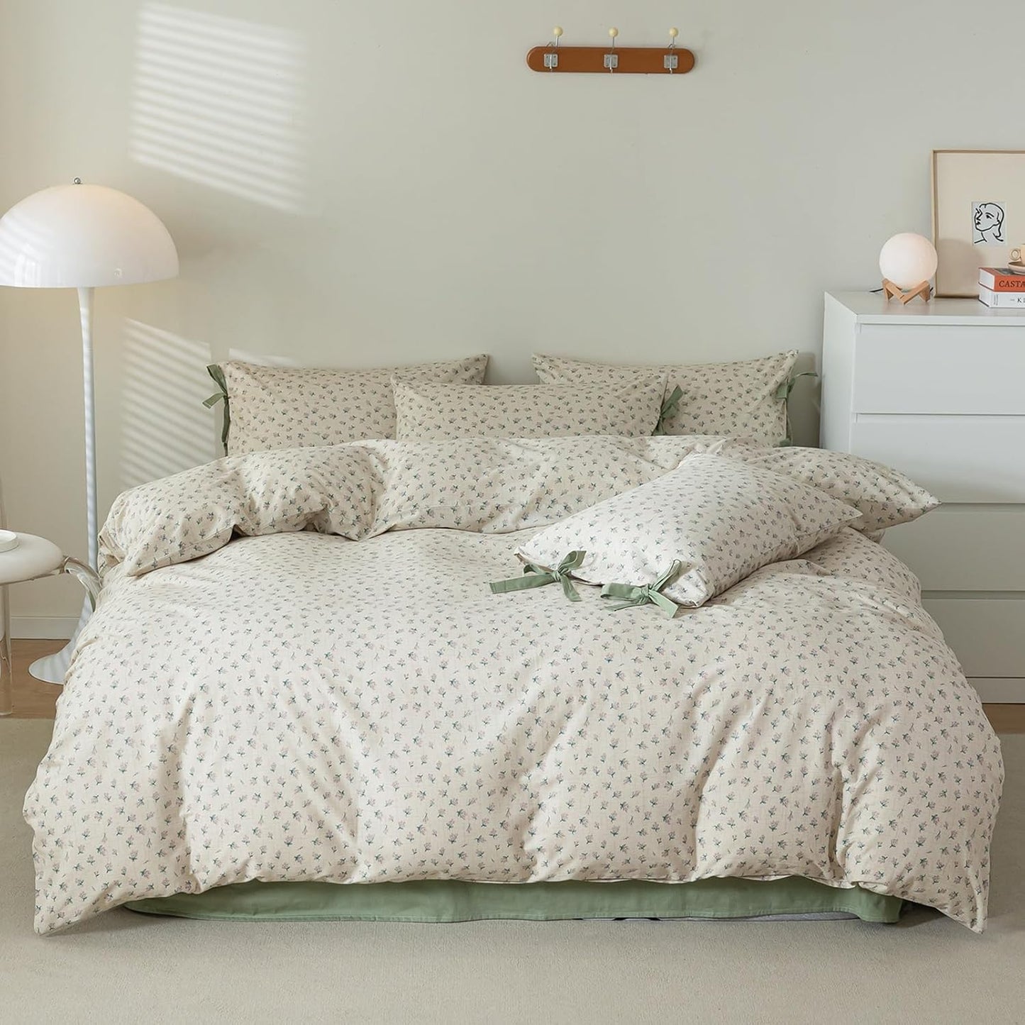 VM VOUGEMARKET Purple Green Duvet Cover Queen,3 Pieces Retro Boho Medallion Jacquard Flower Bedding Set,Linen Cotton Yarn-Dyed Textured Duvet Cover with Zipper Closure