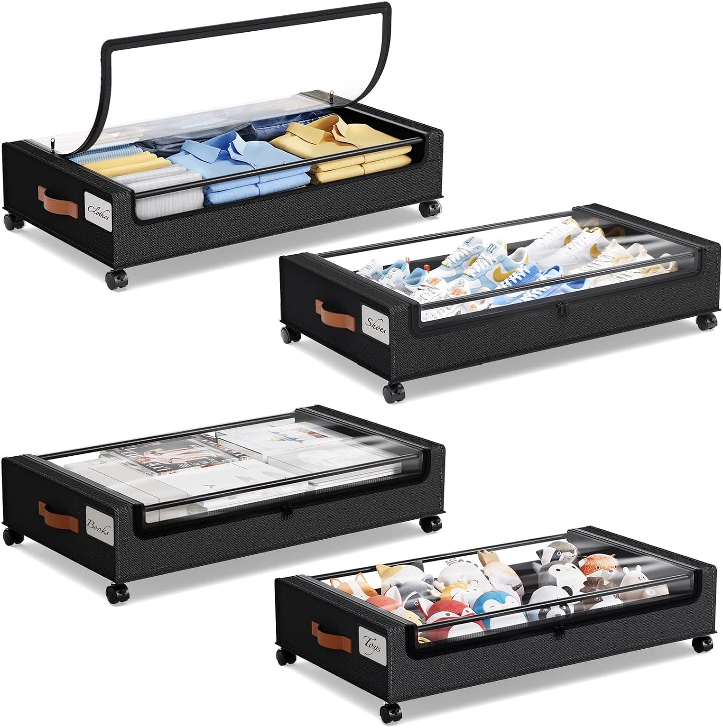 Yecaye Under Bed Storage with Wheels 2 Pack, 85L Extra Large Under Bed Storage Containers with Metal Frame & Clear Lid, Rolling Underbed Organizer Bins Drawers for Clothes, Shoes, Blankets, Hemp Grey