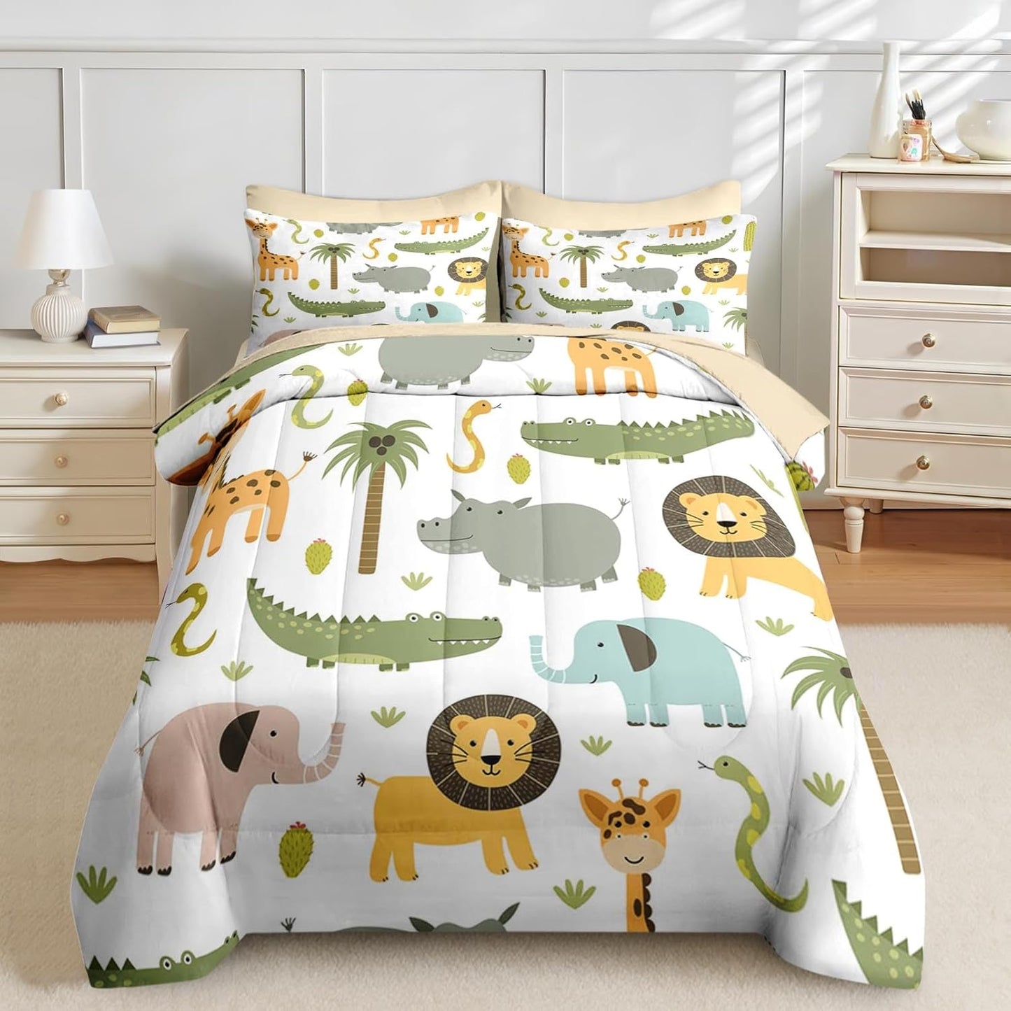 Nesker 7 Pcs Comforter Set Queen Size, Leopard Print Wild Animal Bedding Set for Kids and Adults, Black Grey African Cheetah Wildlife Sheets Bed Sheet Sets with Fitted Sheet 2 Pillowcases & 2 Shams