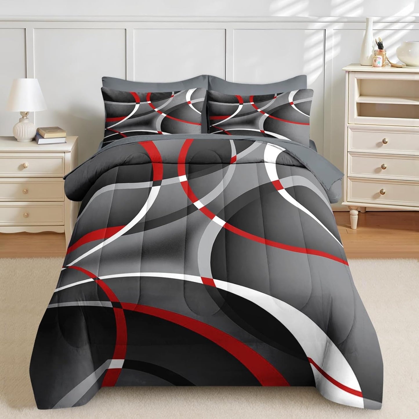 Nesker 7 Pcs Comforter Set Queen Size, Leopard Print Wild Animal Bedding Set for Kids and Adults, Black Grey African Cheetah Wildlife Sheets Bed Sheet Sets with Fitted Sheet 2 Pillowcases & 2 Shams