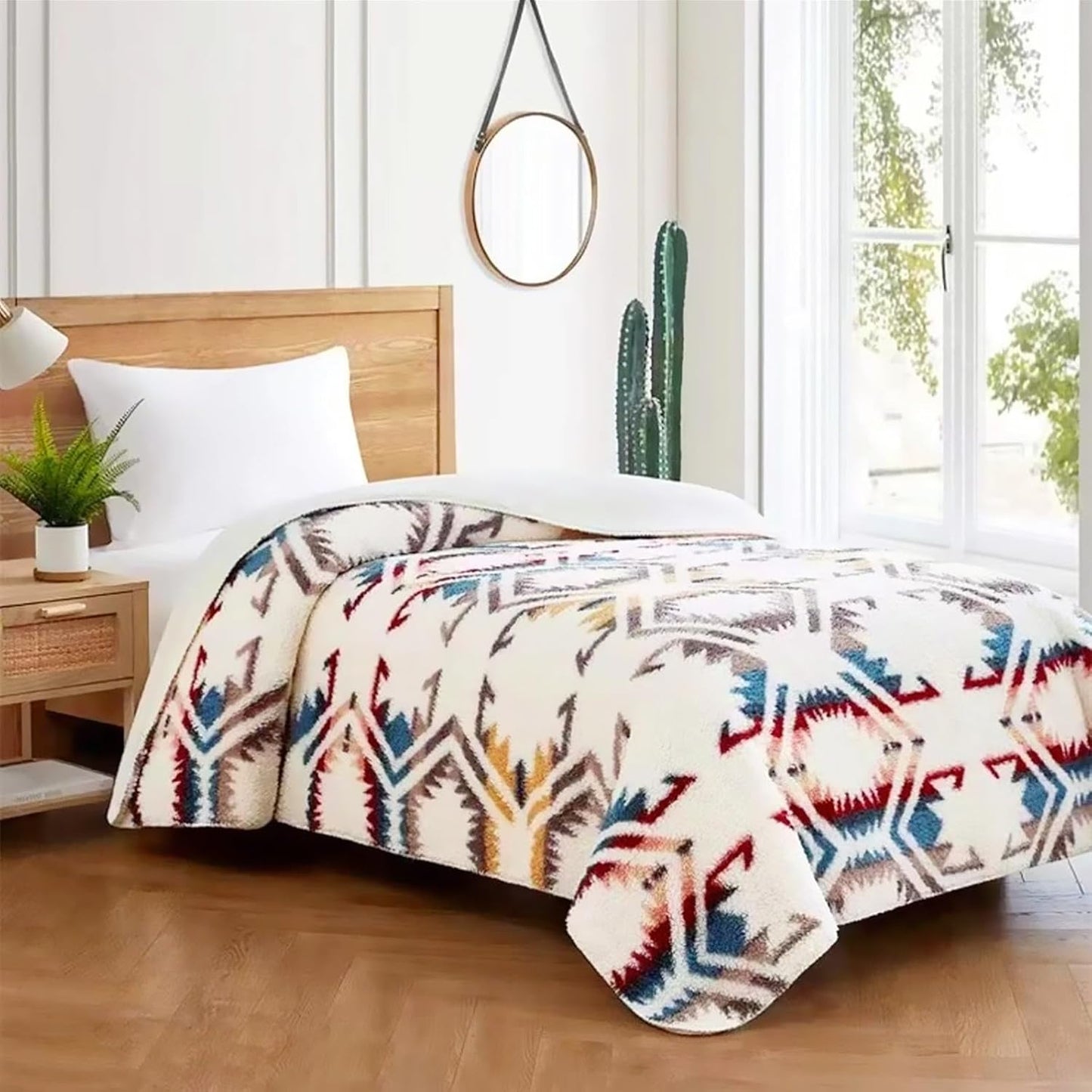 UKELER Sherpa Fleece Blanket 60 × 80 inch, Ultra Soft Twin Size Throw Blanket for All Season, Cozy Plush Floral Throw Blanket for Bed Couch Sofa Office Camping, Off-White