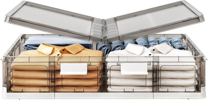 Kitstorack 2 Pack Plastic Under Bed Storage Bins with Lids and 8 Pre-installed Wheels,Rolling Low Rrofile Under bed Containers Box for Clothes Shoes, 37.8 Qt, Long, Clear, Flat, Large