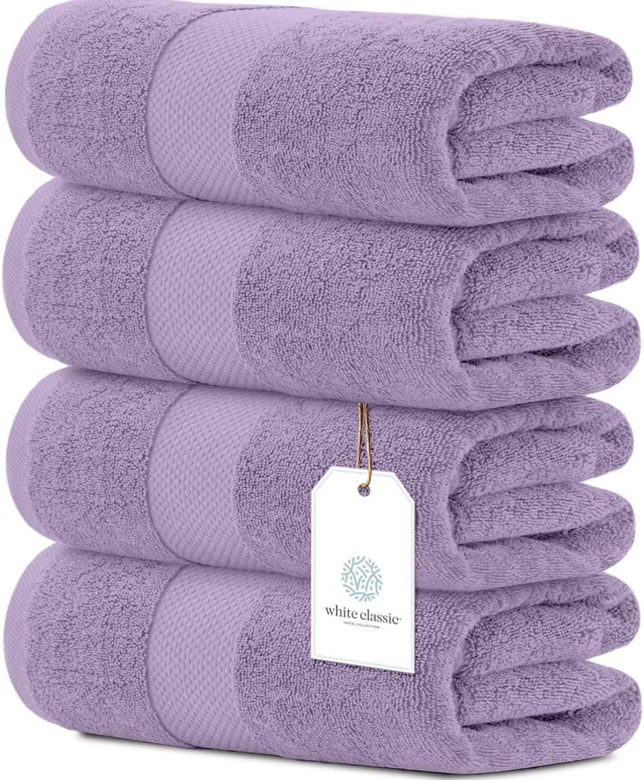 White Classic Luxury Bath Towels Set of 4 Large - 700 GSM Turkish Cotton Ultra Soft Bath Towels 27x54 | Highly Absorbent and Quick Dry | Hotel Towels for Bathroom Luxury, Plush Shower Towels, White