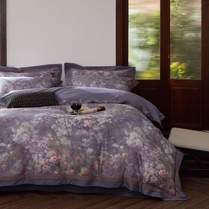 VM VOUGEMARKET Purple Green Duvet Cover Queen,3 Pieces Retro Boho Medallion Jacquard Flower Bedding Set,Linen Cotton Yarn-Dyed Textured Duvet Cover with Zipper Closure