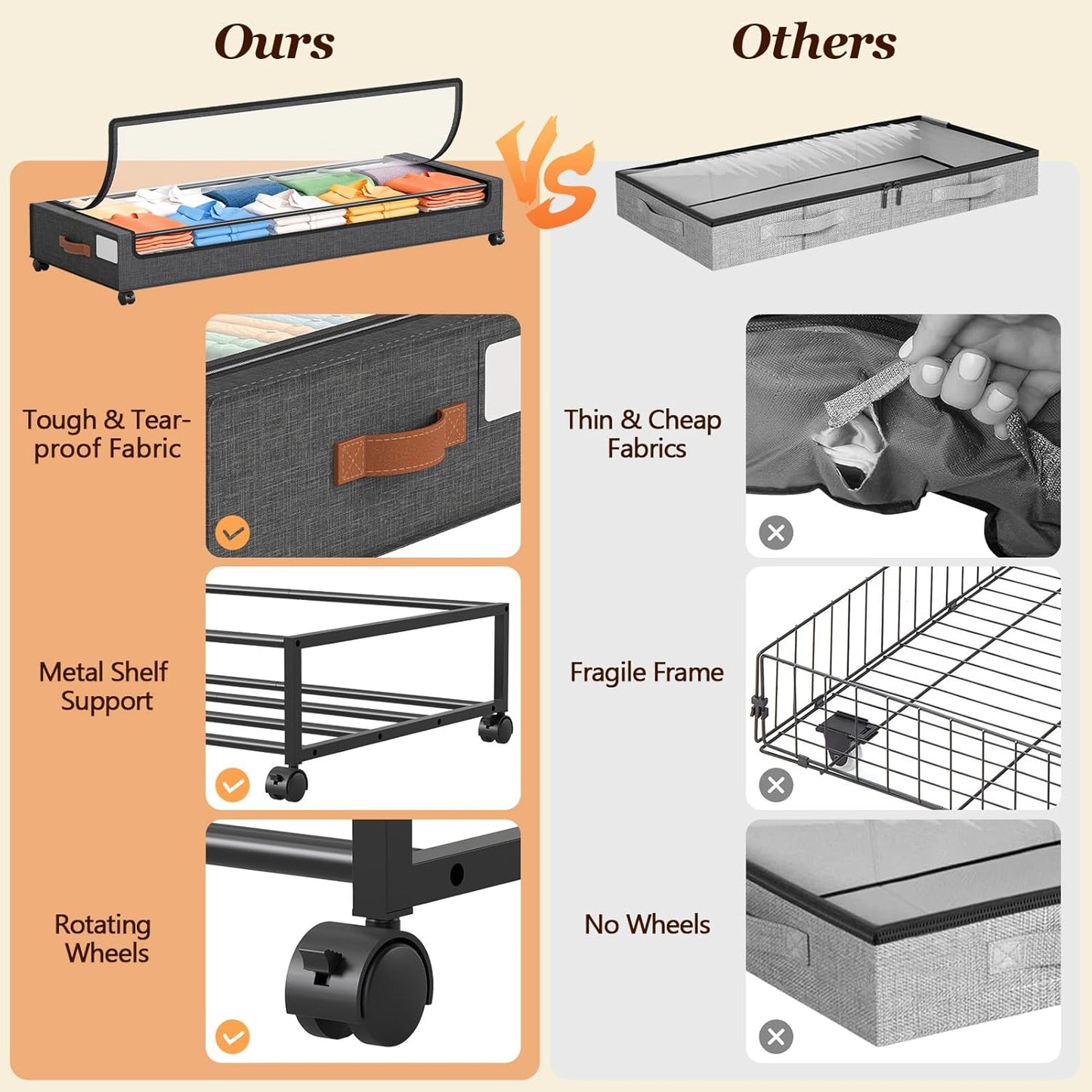 Yecaye Under Bed Storage with Wheels 2 Pack, 85L Extra Large Under Bed Storage Containers with Metal Frame & Clear Lid, Rolling Underbed Organizer Bins Drawers for Clothes, Shoes, Blankets, Hemp Grey