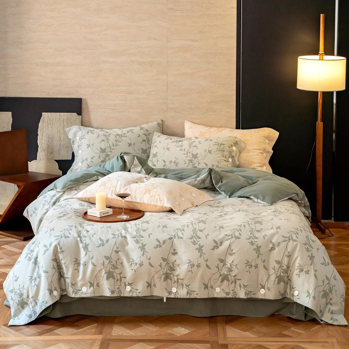 VM VOUGEMARKET Purple Green Duvet Cover Queen,3 Pieces Retro Boho Medallion Jacquard Flower Bedding Set,Linen Cotton Yarn-Dyed Textured Duvet Cover with Zipper Closure