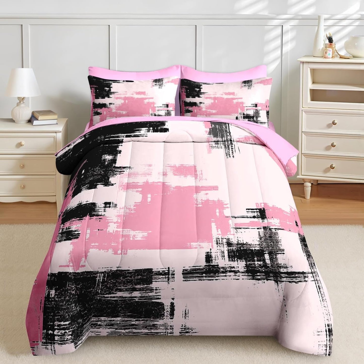 Nesker 7 Pcs Comforter Set Queen Size, Leopard Print Wild Animal Bedding Set for Kids and Adults, Black Grey African Cheetah Wildlife Sheets Bed Sheet Sets with Fitted Sheet 2 Pillowcases & 2 Shams