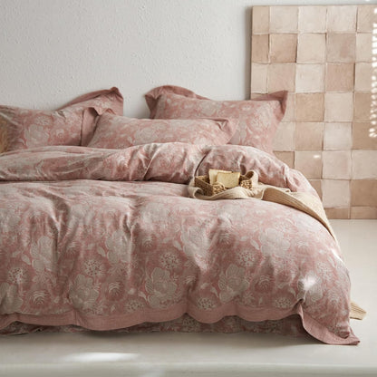 VM VOUGEMARKET Purple Green Duvet Cover Queen,3 Pieces Retro Boho Medallion Jacquard Flower Bedding Set,Linen Cotton Yarn-Dyed Textured Duvet Cover with Zipper Closure