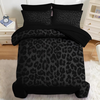 Nesker 7 Pcs Comforter Set Queen Size, Leopard Print Wild Animal Bedding Set for Kids and Adults, Black Grey African Cheetah Wildlife Sheets Bed Sheet Sets with Fitted Sheet 2 Pillowcases & 2 Shams