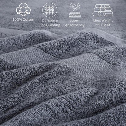 LANE LINEN 100% Cotton Bath Towels Set - 24 PCs - Durable, Quick Dry, Super Soft & Highly Absorbent - 4 Bath, 4 Fingertip, 6 Hand Towels, 8 Washcloths, 2 Bath Sheets - Perfect Family Set - Cool Grey