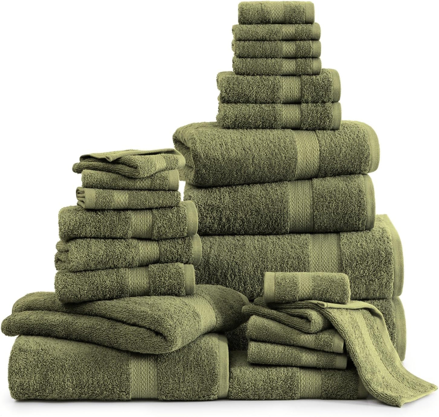 LANE LINEN 100% Cotton Bath Towels Set - 24 PCs - Durable, Quick Dry, Super Soft & Highly Absorbent - 4 Bath, 4 Fingertip, 6 Hand Towels, 8 Washcloths, 2 Bath Sheets - Perfect Family Set - Cool Grey
