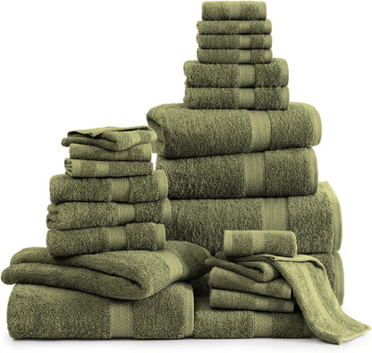 LANE LINEN 100% Cotton Bath Towels Set - 24 PCs - Durable, Quick Dry, Super Soft & Highly Absorbent - 4 Bath, 4 Fingertip, 6 Hand Towels, 8 Washcloths, 2 Bath Sheets - Perfect Family Set - Cool Grey