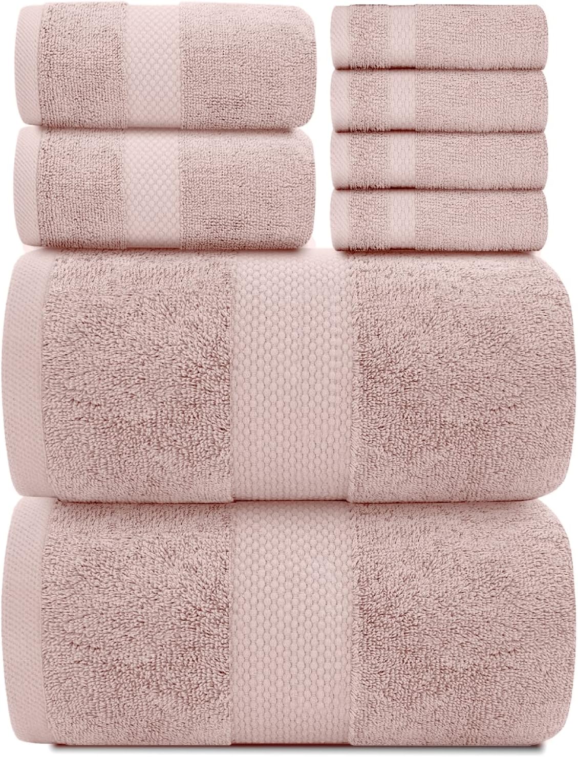 Luxury White Bath Towel Set of 8 Pieces - 100% Turkish Cotton 700 GSM Highly Absorbent Towels for Bathroom, 2 Bath Towels, 2 Hand Towels, 4 Washcloths