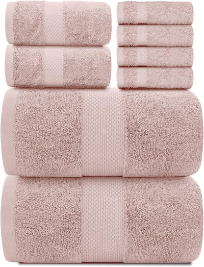 Luxury White Bath Towel Set of 8 Pieces - 100% Turkish Cotton 700 GSM Highly Absorbent Towels for Bathroom, 2 Bath Towels, 2 Hand Towels, 4 Washcloths