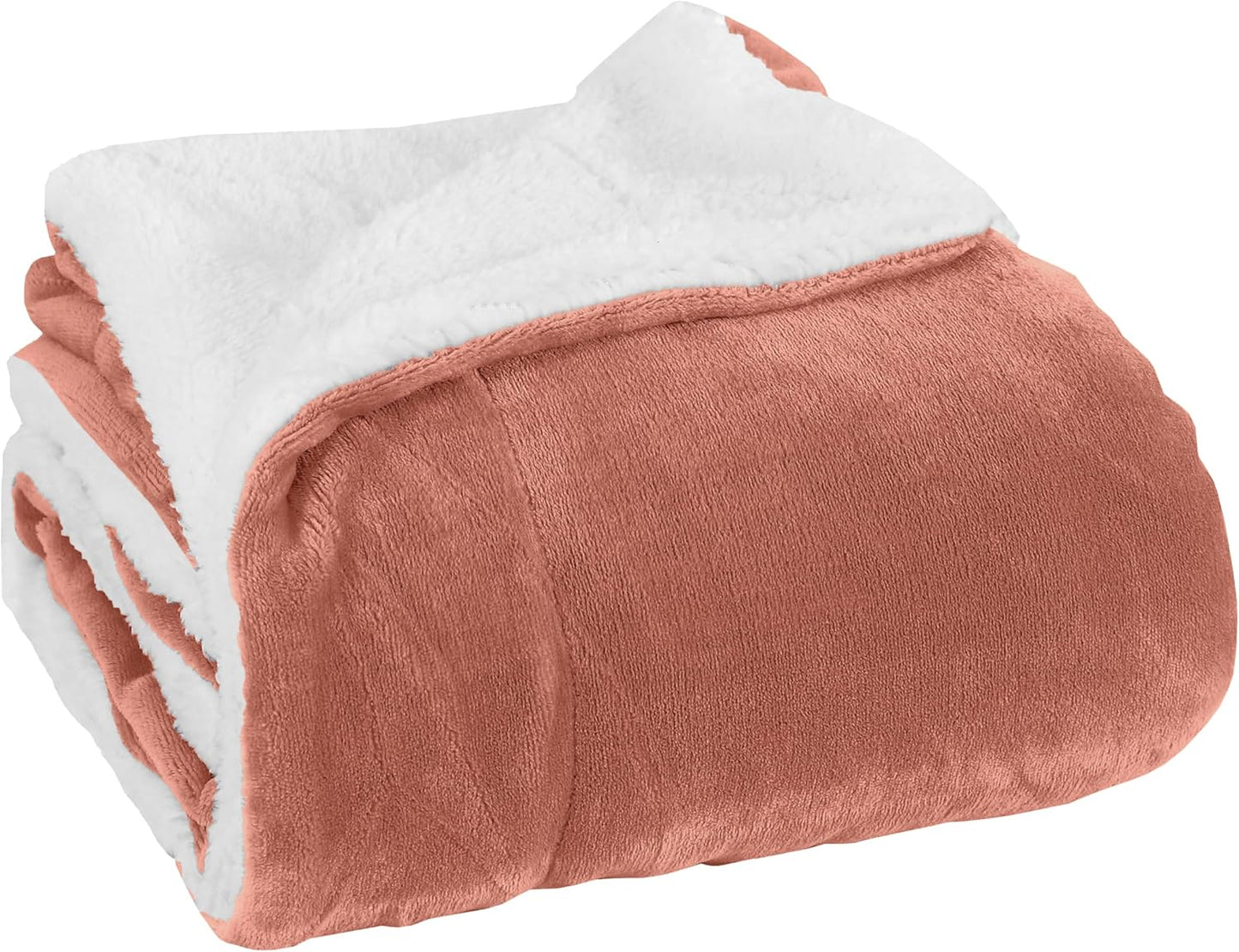 Elegant Comfort Ultra Soft Reversible Flannel Sherpa Blanket - Cozy Silky Fleece Throw for Couch, Bed - Plush Fuzzy Warm Winter Blanket for Gift, King, Coral