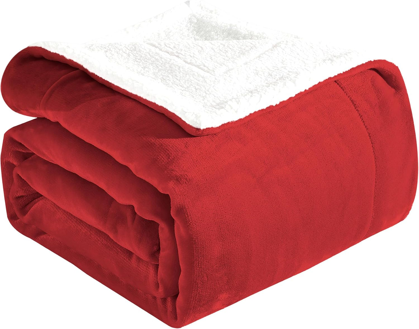 Elegant Comfort Ultra Soft Reversible Flannel Sherpa Blanket - Cozy Silky Fleece Throw for Couch, Bed - Plush Fuzzy Warm Winter Blanket for Gift, King, Coral