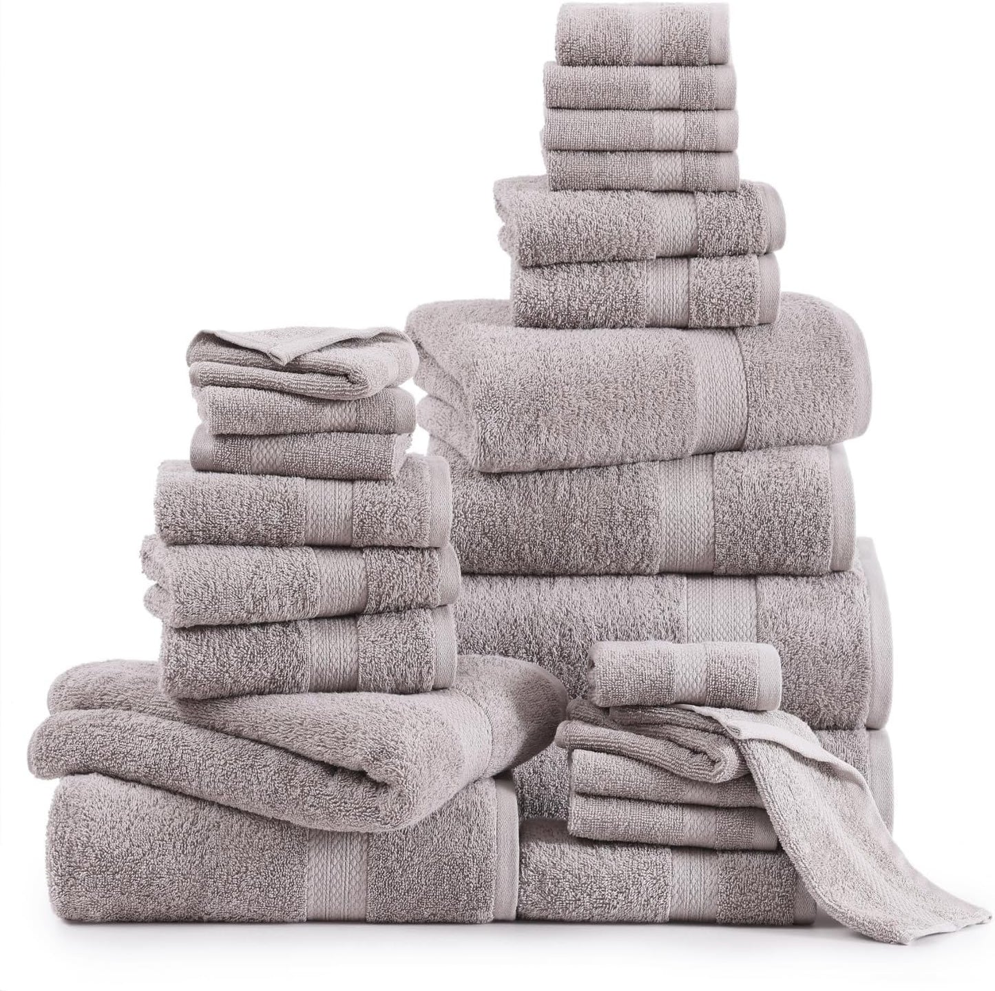 LANE LINEN 100% Cotton Bath Towels Set - 24 PCs - Durable, Quick Dry, Super Soft & Highly Absorbent - 4 Bath, 4 Fingertip, 6 Hand Towels, 8 Washcloths, 2 Bath Sheets - Perfect Family Set - Cool Grey
