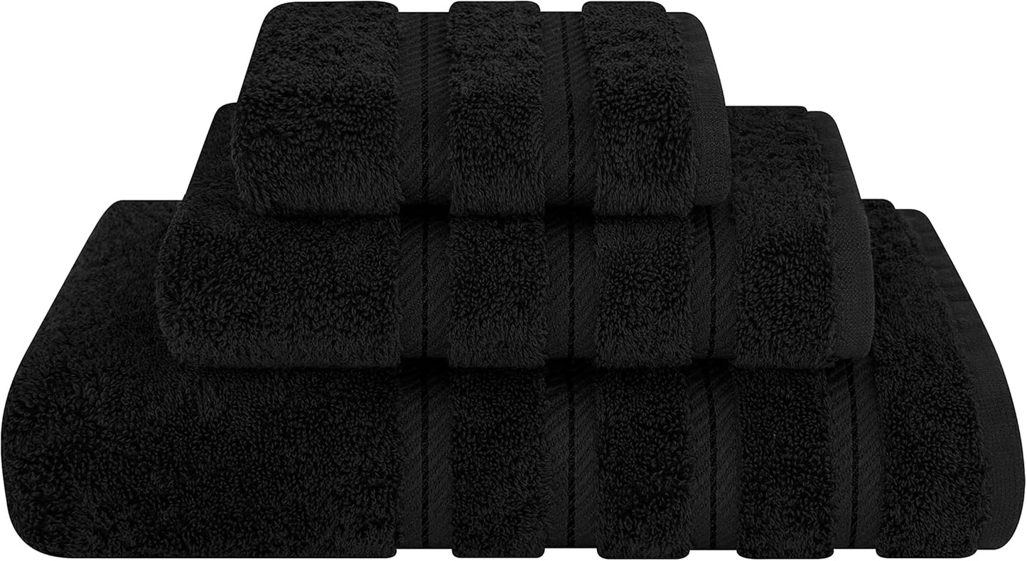 American Soft Linen Luxury 6 Piece Towel Set, 2 Bath Towels 2 Hand Towel 2 Washcloths, 600 GSM 100% Cotton Turkish Towels for Bathroom, Black Towel Sets