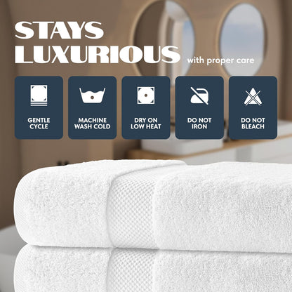 White Classic Luxury Bath Towels Set of 4 Large - 700 GSM Turkish Cotton Ultra Soft Bath Towels 27x54 | Highly Absorbent and Quick Dry | Hotel Towels for Bathroom Luxury, Plush Shower Towels, White