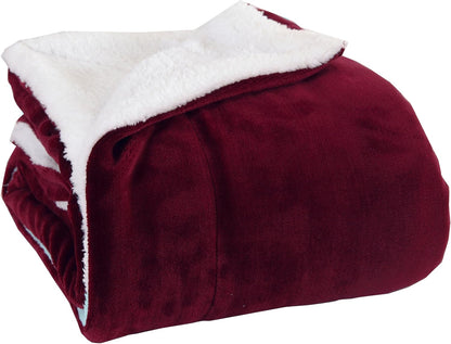 Elegant Comfort Ultra Soft Reversible Flannel Sherpa Blanket - Cozy Silky Fleece Throw for Couch, Bed - Plush Fuzzy Warm Winter Blanket for Gift, King, Coral