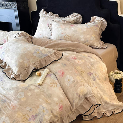 VM VOUGEMARKET Purple Green Duvet Cover Queen,3 Pieces Retro Boho Medallion Jacquard Flower Bedding Set,Linen Cotton Yarn-Dyed Textured Duvet Cover with Zipper Closure