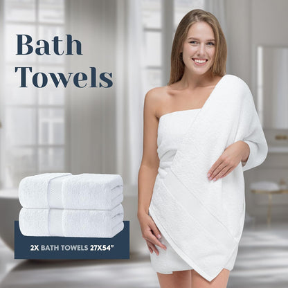 Luxury White Bath Towel Set of 8 Pieces - 100% Turkish Cotton 700 GSM Highly Absorbent Towels for Bathroom, 2 Bath Towels, 2 Hand Towels, 4 Washcloths