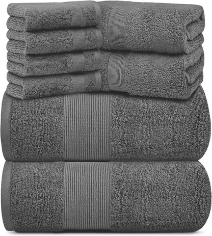 Resort Collection Soft Bath Towel Set | Luxury Hotel Plush & Absorbent Cotton | 2 Bath Towels, 2 Hand Towels and 4 Washcloths [8 Piece, Smoke Grey]