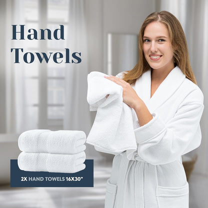 Luxury White Bath Towel Set of 8 Pieces - 100% Turkish Cotton 700 GSM Highly Absorbent Towels for Bathroom, 2 Bath Towels, 2 Hand Towels, 4 Washcloths