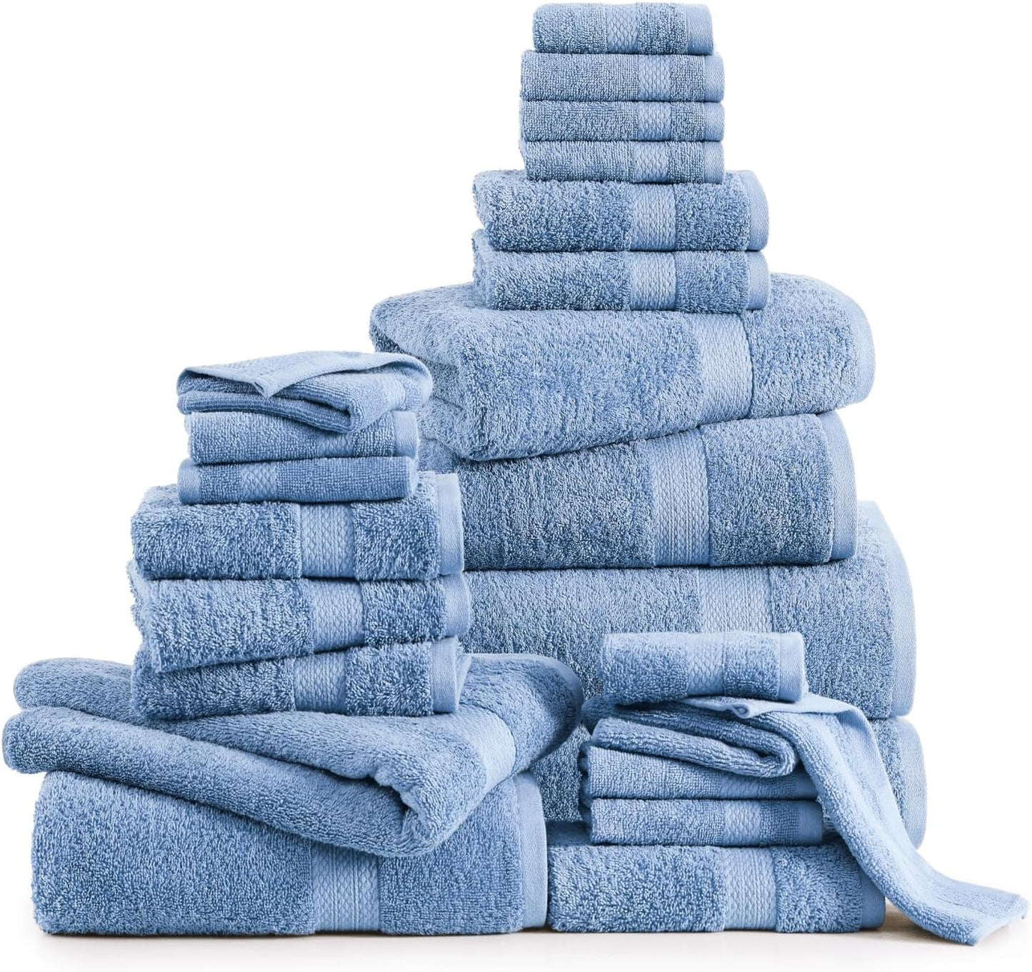 LANE LINEN 100% Cotton Bath Towels Set - 24 PCs - Durable, Quick Dry, Super Soft & Highly Absorbent - 4 Bath, 4 Fingertip, 6 Hand Towels, 8 Washcloths, 2 Bath Sheets - Perfect Family Set - Cool Grey