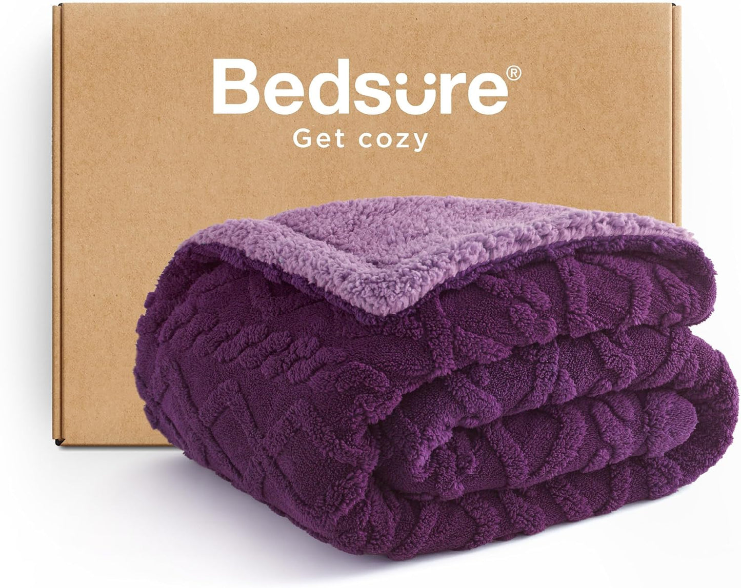 Bedsure Gentlesoft Sherpa King Size Blanket for Bed- Fleece Fluffy & Cozy Cable Jacquard Tufted for Women Gift, Thick and Warm Christmas Blanket for Winter, Purple, 108x90 Inches