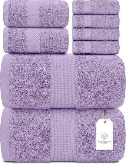 Luxury White Bath Towel Set of 8 Pieces - 100% Turkish Cotton 700 GSM Highly Absorbent Towels for Bathroom, 2 Bath Towels, 2 Hand Towels, 4 Washcloths