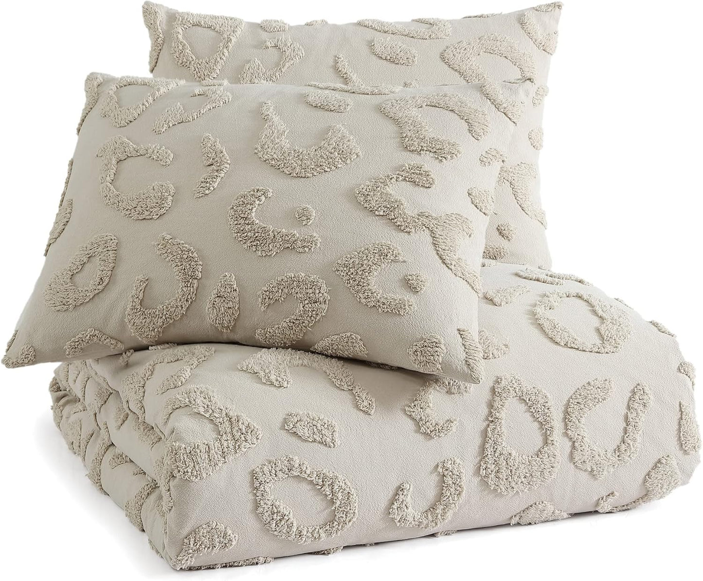 Peri Home 100% Cotton 3-Piece Comforter and Sham Set, Linen Chenille Leopard, King
