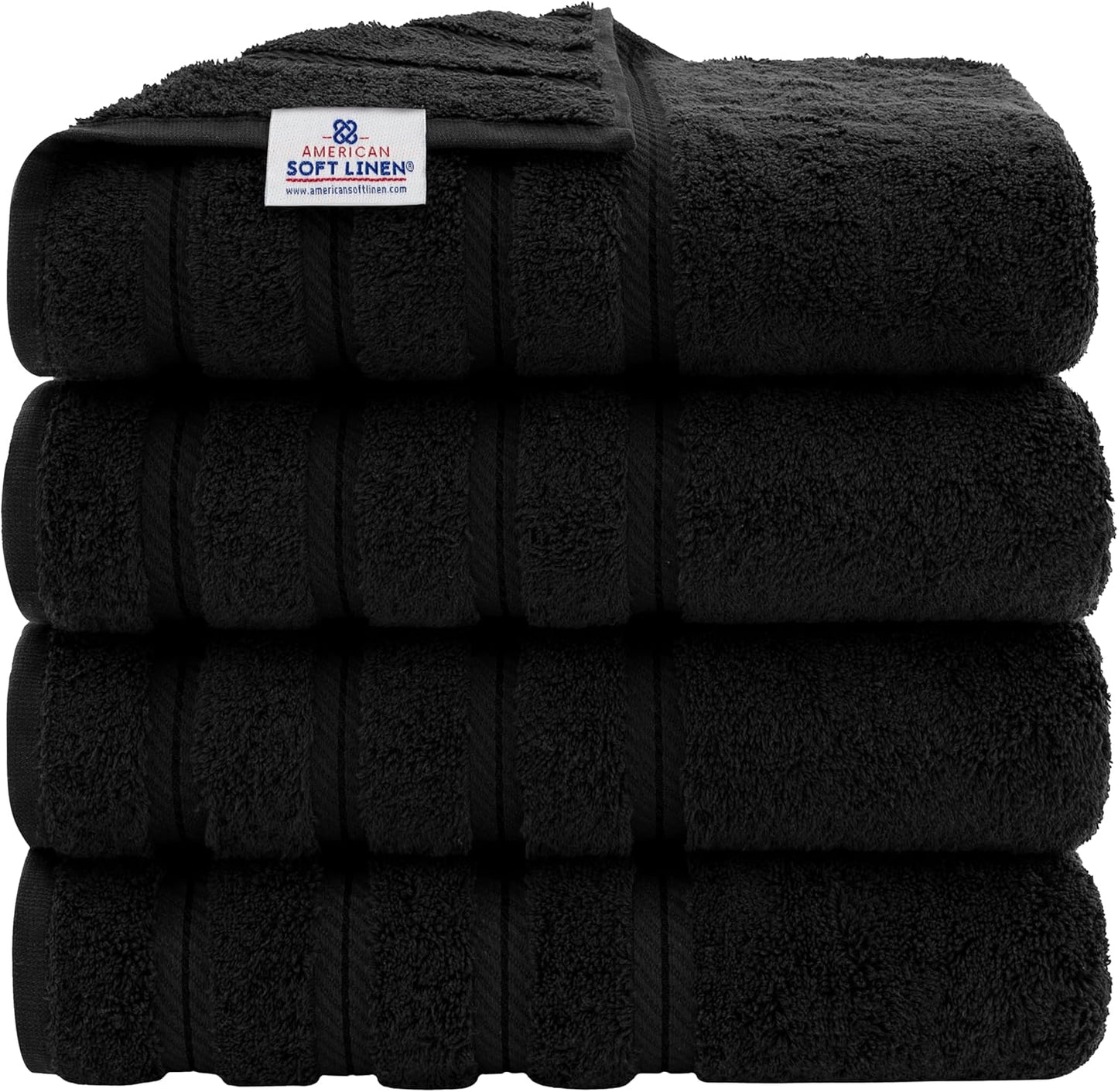 American Soft Linen Luxury 6 Piece Towel Set, 2 Bath Towels 2 Hand Towel 2 Washcloths, 600 GSM 100% Cotton Turkish Towels for Bathroom, Black Towel Sets
