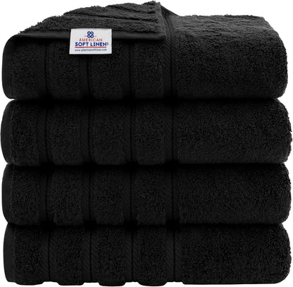 American Soft Linen Luxury 6 Piece Towel Set, 2 Bath Towels 2 Hand Towel 2 Washcloths, 600 GSM 100% Cotton Turkish Towels for Bathroom, Black Towel Sets