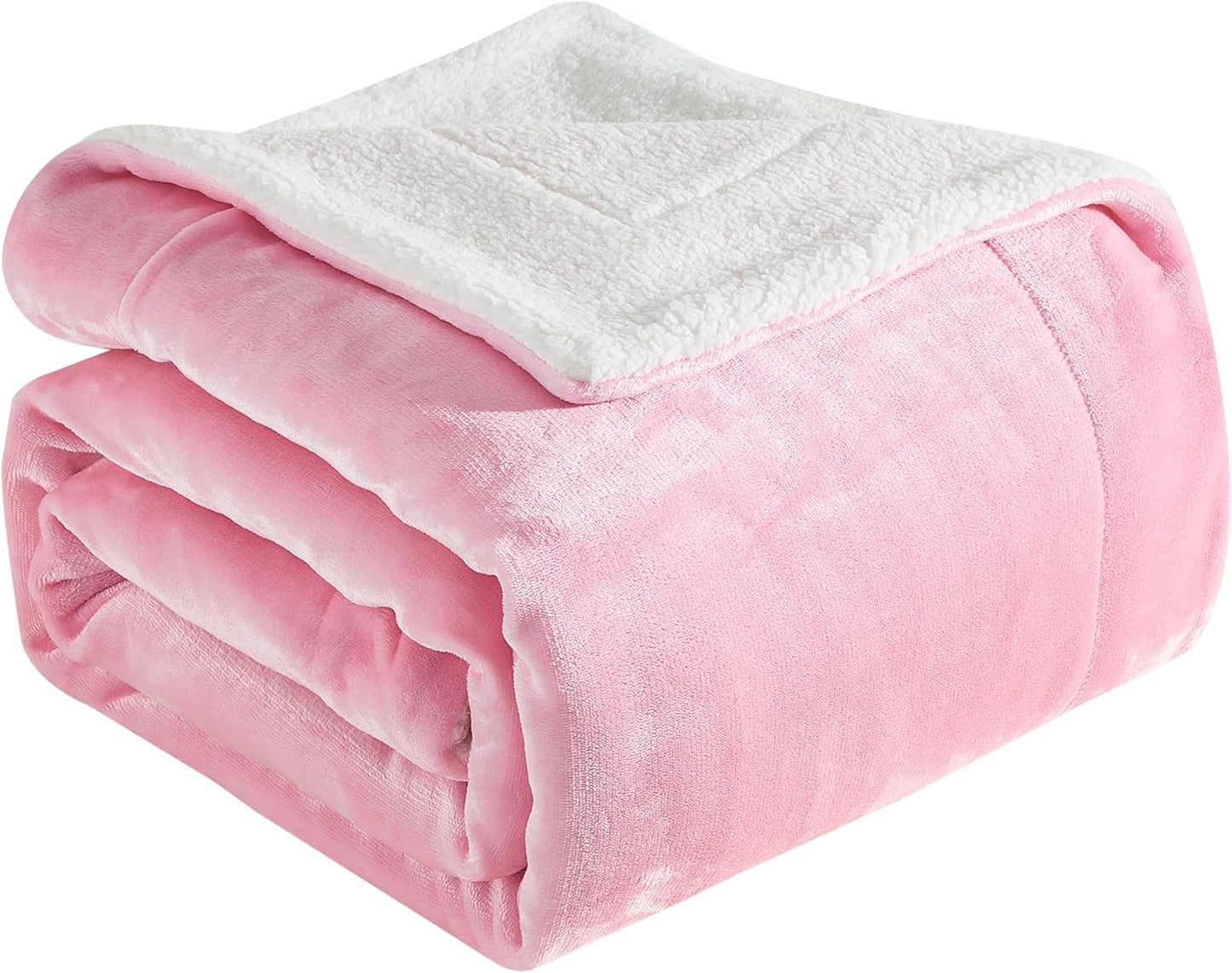 Elegant Comfort Ultra Soft Reversible Flannel Sherpa Blanket - Cozy Silky Fleece Throw for Couch, Bed - Plush Fuzzy Warm Winter Blanket for Gift, King, Coral