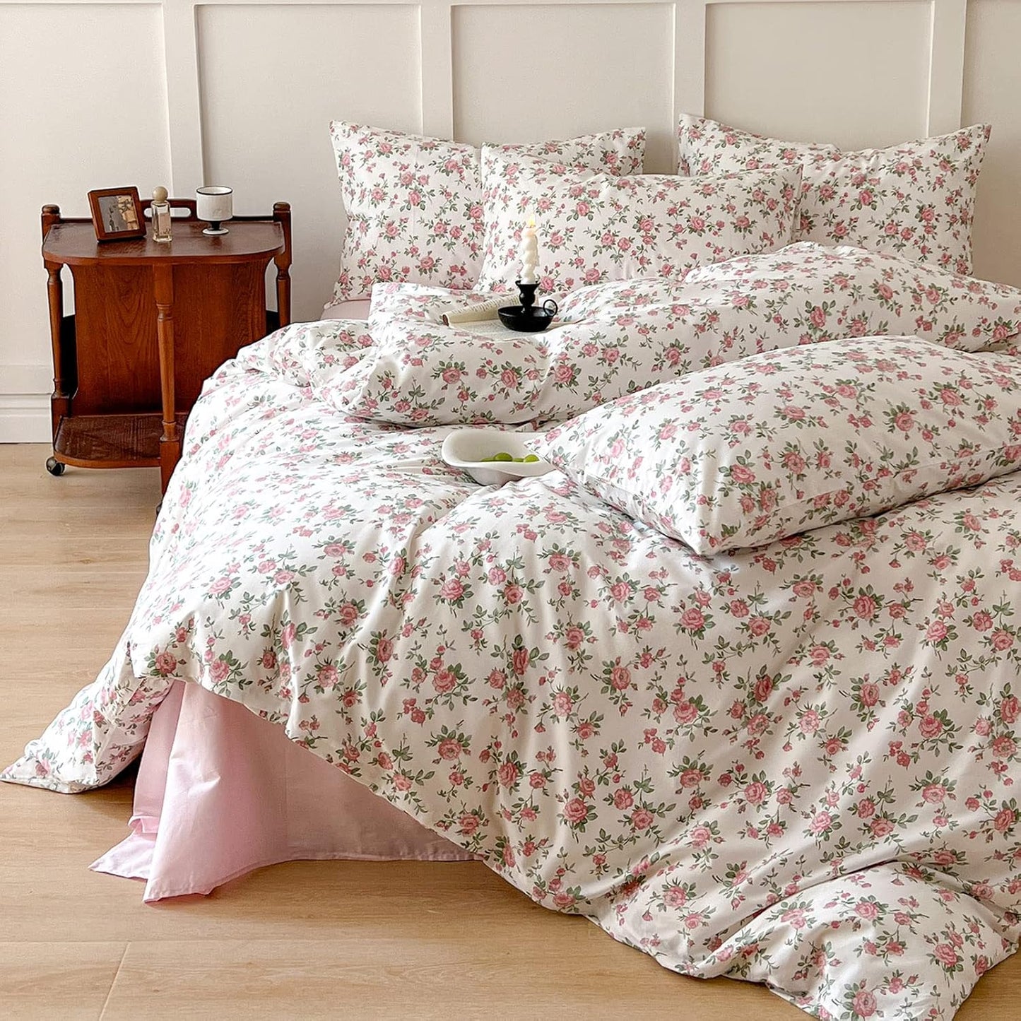 VM VOUGEMARKET Purple Green Duvet Cover Queen,3 Pieces Retro Boho Medallion Jacquard Flower Bedding Set,Linen Cotton Yarn-Dyed Textured Duvet Cover with Zipper Closure