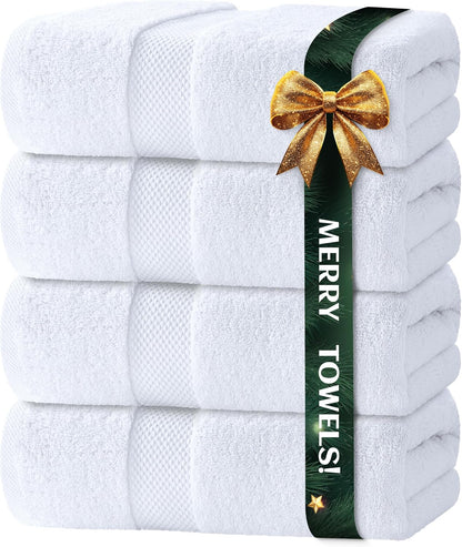 White Classic Luxury Bath Towels Set of 4 Large - 700 GSM Turkish Cotton Ultra Soft Bath Towels 27x54 | Highly Absorbent and Quick Dry | Hotel Towels for Bathroom Luxury, Plush Shower Towels, White