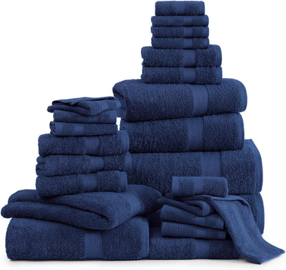 LANE LINEN 100% Cotton Bath Towels Set - 24 PCs - Durable, Quick Dry, Super Soft & Highly Absorbent - 4 Bath, 4 Fingertip, 6 Hand Towels, 8 Washcloths, 2 Bath Sheets - Perfect Family Set - Cool Grey
