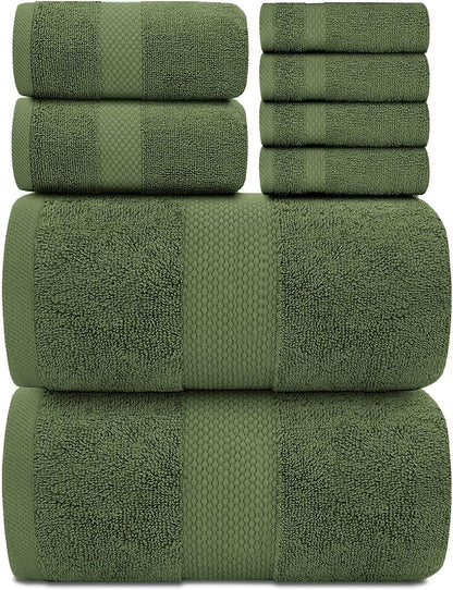 Luxury White Bath Towel Set of 8 Pieces - 100% Turkish Cotton 700 GSM Highly Absorbent Towels for Bathroom, 2 Bath Towels, 2 Hand Towels, 4 Washcloths