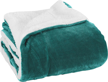 Elegant Comfort Ultra Soft Reversible Flannel Sherpa Blanket - Cozy Silky Fleece Throw for Couch, Bed - Plush Fuzzy Warm Winter Blanket for Gift, King, Coral