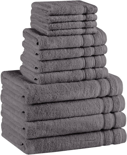 Comfort Spaces Luxury Bath Towel Set - 12 piece Set, Quick Dry, 4 Hand Towels, 4 Washcloths, 4 Large Bath Towels, 100% Cotton, Zero Twist, Soft, Lightweight, Dark Grey