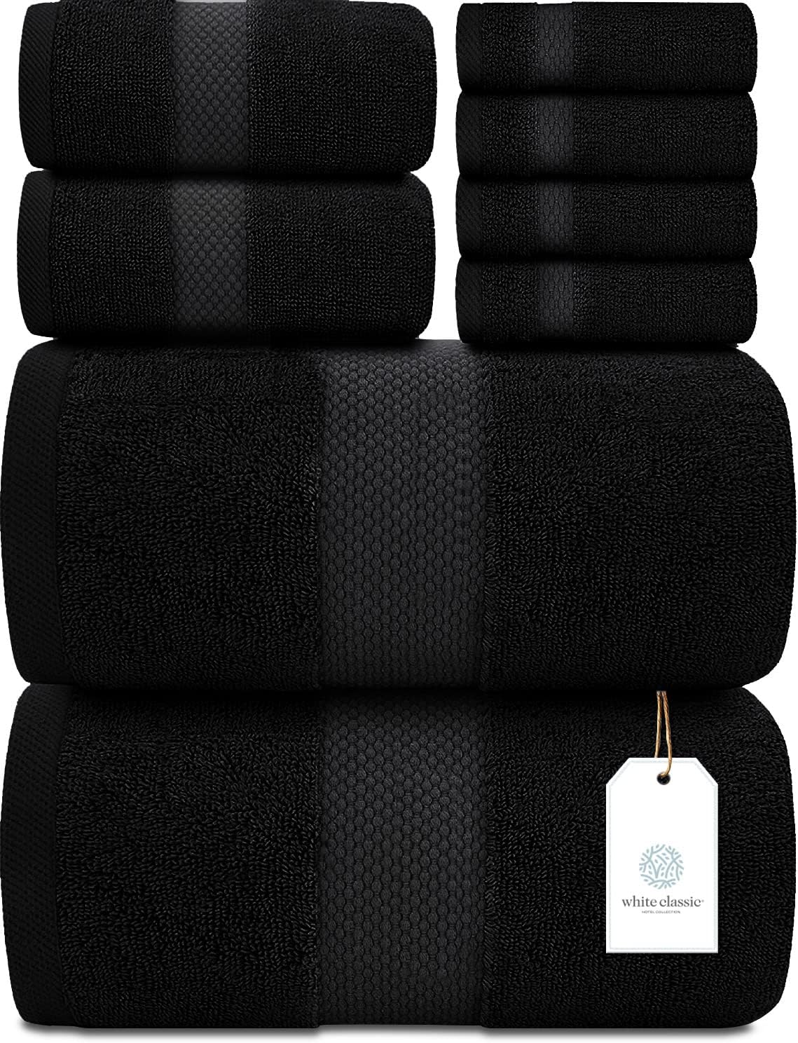 Luxury White Bath Towel Set of 8 Pieces - 100% Turkish Cotton 700 GSM Highly Absorbent Towels for Bathroom, 2 Bath Towels, 2 Hand Towels, 4 Washcloths