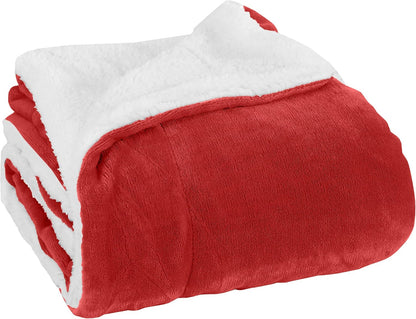 Elegant Comfort Ultra Soft Reversible Flannel Sherpa Blanket - Cozy Silky Fleece Throw for Couch, Bed - Plush Fuzzy Warm Winter Blanket for Gift, King, Coral