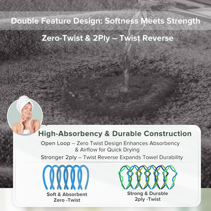 Comfort Spaces Luxury Bath Towel Set - 12 piece Set, Quick Dry, 4 Hand Towels, 4 Washcloths, 4 Large Bath Towels, 100% Cotton, Zero Twist, Soft, Lightweight, Dark Grey