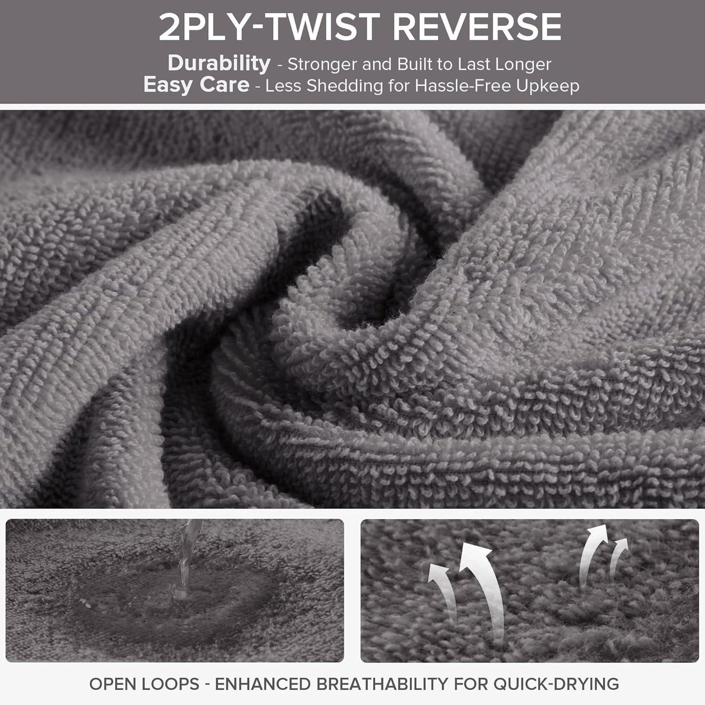 Comfort Spaces Luxury Bath Towel Set - 12 piece Set, Quick Dry, 4 Hand Towels, 4 Washcloths, 4 Large Bath Towels, 100% Cotton, Zero Twist, Soft, Lightweight, Dark Grey